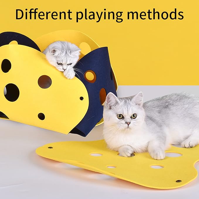 Cat Tunnels for Indoor Cats,Cat Tunnel Mat DIY Cat Play mat for Kittens Felt Cloth Random Combinations and Infinite Extension,Foldable,for Cats Dogs and Rabbits (Coffee&Yellow)