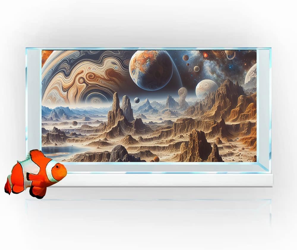36X20IN Cosmic Spaceterrarium Background, Cool Parallel Space Themed Aquarium Reptile Habitat Background, Aquarium Background with 10EVA Double-Sided Tape
