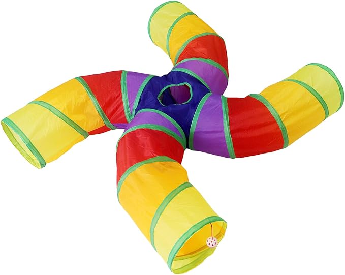 Bemodst Cat Tunnel for Indoor Cats Large,Cat Tubes and Tunnels Collapsible S-Shape Cat Tubes Kitty Tunnels Interactive Cat Toy with Storage Bag for Cat Small Dogs Ferret Rabbit (Colored 4-Way)