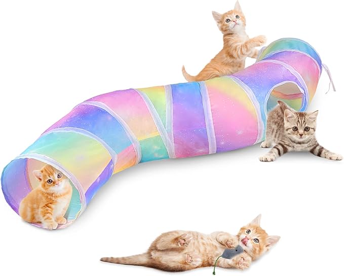 Cat Tunnel, S-Shape Cat Tunnels for Indoor Cats Foldable Cat Toys Cute Cat Tube with Mouse Toy Pet Cat Stuff