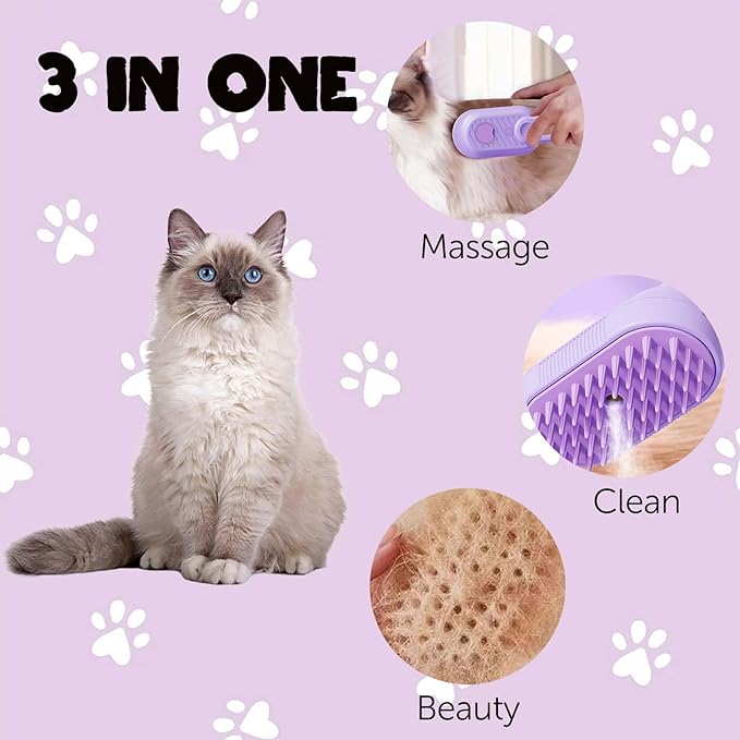 Cat Steam Brush for Shedding, Steam Brush for Indoor Cats, Water Brush, Cat Spray Mist Massaging Brush, Pet Hair Removal Brush, Suitable for Cats, Dogs and Rabbits, Cat Cleaning Brush