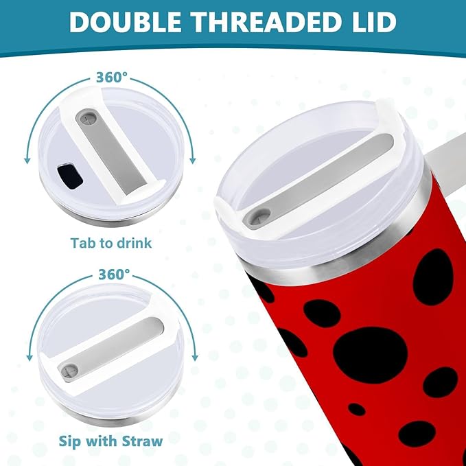 Boccsty Ladybug Red Black Spots Insulated Tumblers Reusable Stainless Steel Tumbler 30 oz Cup Coffee Travel Mug Water Bottle with Handle & Flip Straw for Home Office Car
