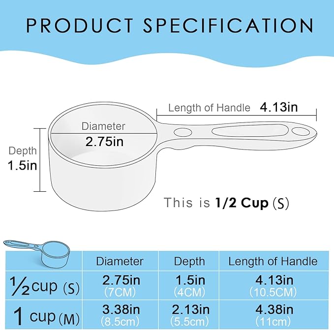 Super Design 1/2 Cup Dog Food Scoop for Container Melamine Measuring Scoop for Dogs Cats Birds and Rabbits Pet Food Feeding Scoop Dishwasher Safe - Baby Blue