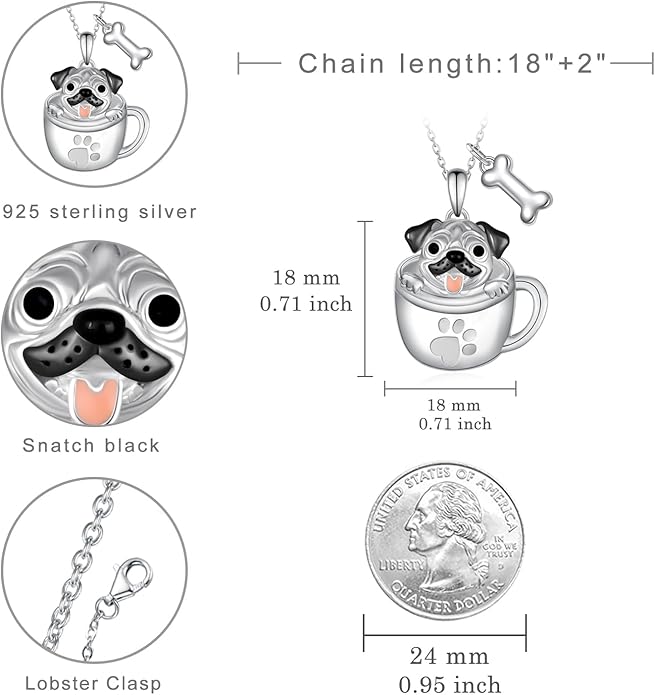 Black Cat/Pug/Boston Terrier/Capybara/Yorkie/Beagle/Maltese/Corgi Necklace 925 Sterling Silver Cute Animal Jewelry for Women