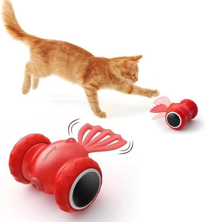 Interactive Cat Toys, Goldfish Automatic Cat Toy Interactive with LED Light for Indoor All Breed Cat, Self Moving Electric Cat Toy USB-C Rechargeable (Red)
