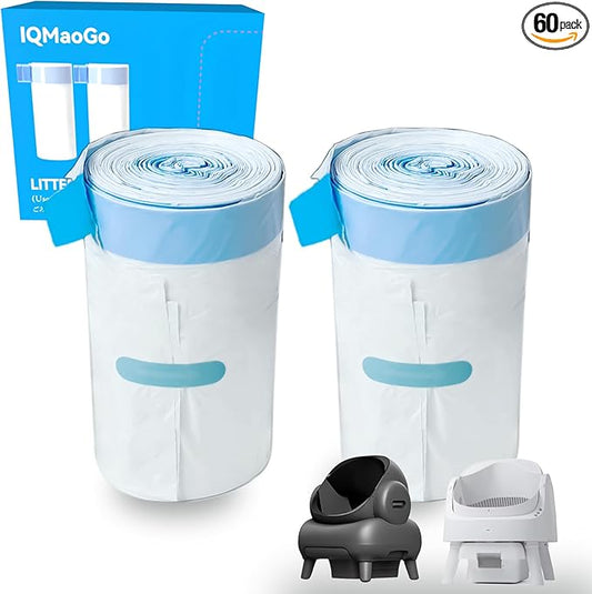 60 Count Heavy Duty Cat Litter Box Bags - Compatible with Neakasa M1 and PetPivot & Mimfam & teweoa Open-Top Self-Cleaning Litter Box,Leak-Proof Drawstring Trash Bags,27" x 13"