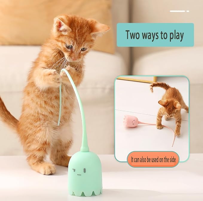 Interactive Cat Toys for Indoor Cats Automatic Cat Toy with LED Lights Simulated Mouse Tail A Rechargeable Smart Cat Toy 360° Rotating Cat Toy (Green)