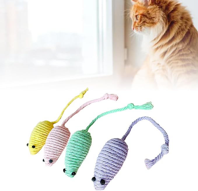 Cat Mouse Toys, 4 PCS Funny and Cute Cat Toy Mice Set with Built in Sound Stone, Interactive Pets Toy and Kittens for Bored Indoor Adult Cats (Little Mouse)