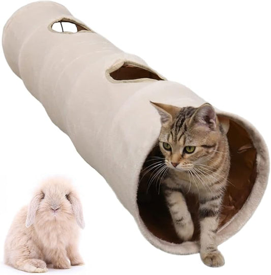 LeerKing Non Crinkle Cat Tubes and Tunnels Bunny Interactive Toys 47" x 10" for Rabbits Puppy Kitten 2 Windows