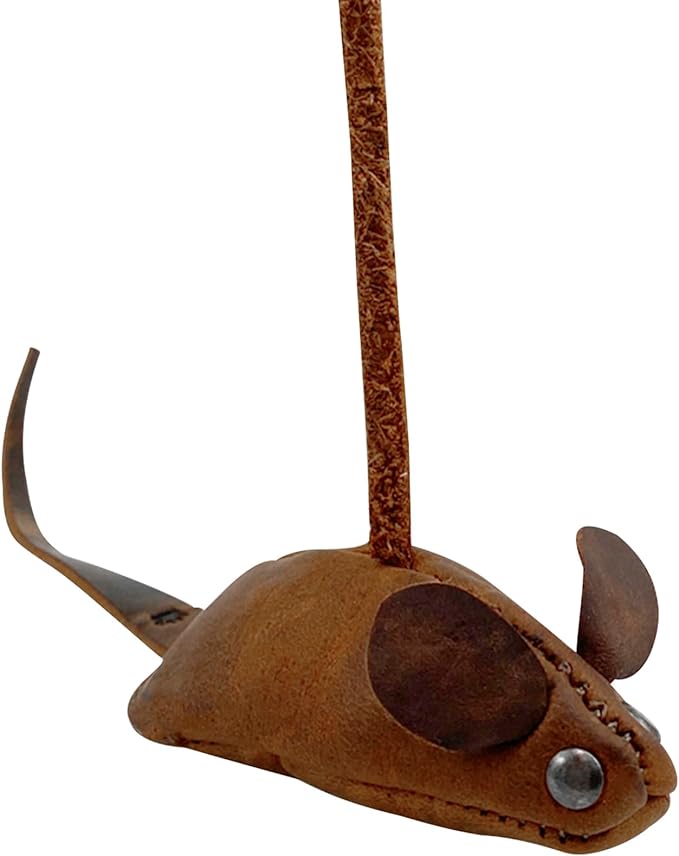 TACO DOG, Stuffed Mouse Cat Toy Handmade from Full Grain Leather - Bourbon Brown