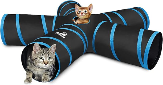 Pawaboo Cat Toys, Collapsible Tunnel Tube with Bells, 25x53cm, Blue
