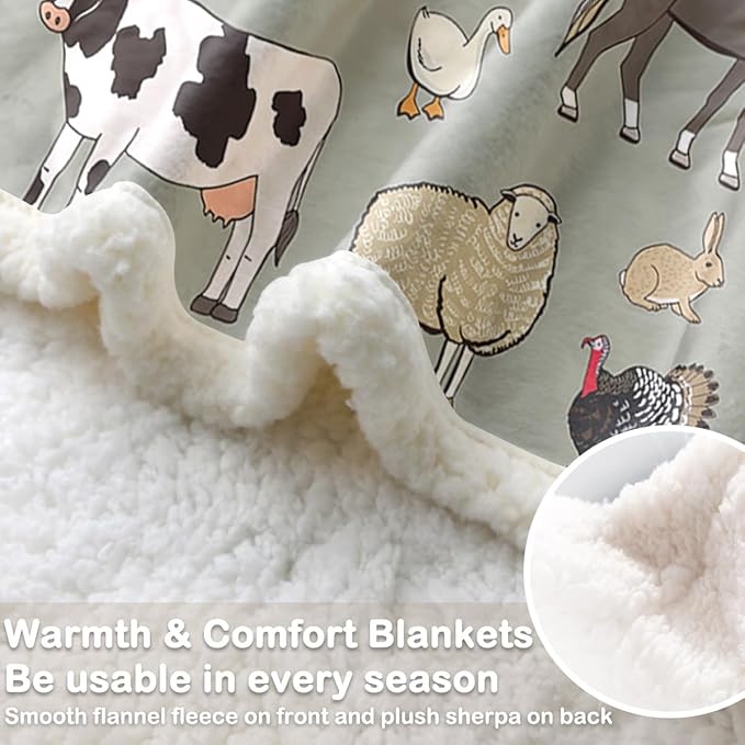 Sleepwish Farm Animals Fleece Blanket for Couch: Soft Sherpa Blanket for Animal Lovers - Cow Print Throw Blanket (50" X 60")