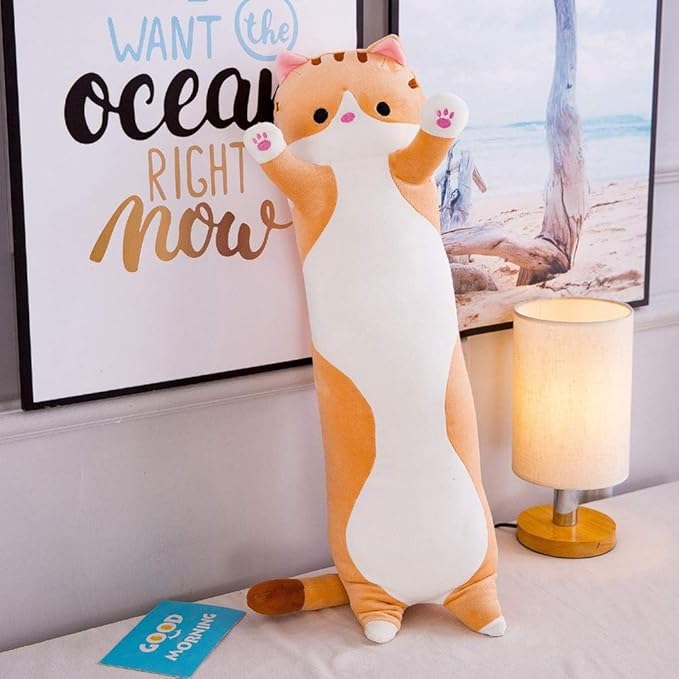 shangman Lovely Plush Cat Doll Cute Cartoon Soft Stuffed Kitten Long Throw Sleeping Pillow , Toy Gift for Kids Girlfriend Multiple Size (Brown,90cm/35.4in)