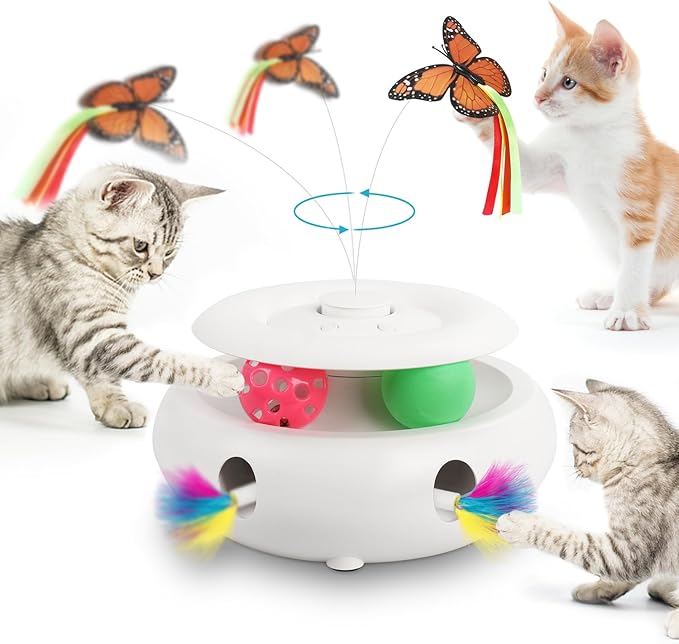 Cat Toys Interactive Cat Toy Automatic Cat Toys for Indoor Cats, 3-in-1 Electric Cat Toy USB Rechargeable, Ambush Feather, Fluttering Butterfly, Track Balls Kitten Toy Cat Exercise Toys