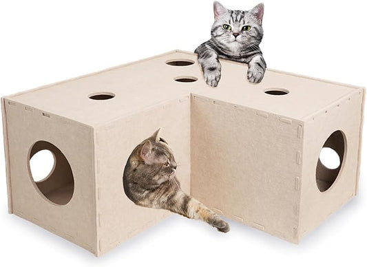 Meeyoview Cat Tunnel, Felt Cat Tunnels for Indoor Cats, Peekaboo Cat Hideaway Cave, L-Shape Cat Tunnel Bed, Interactive Cat Cube Toys for Small Medium Large Cats