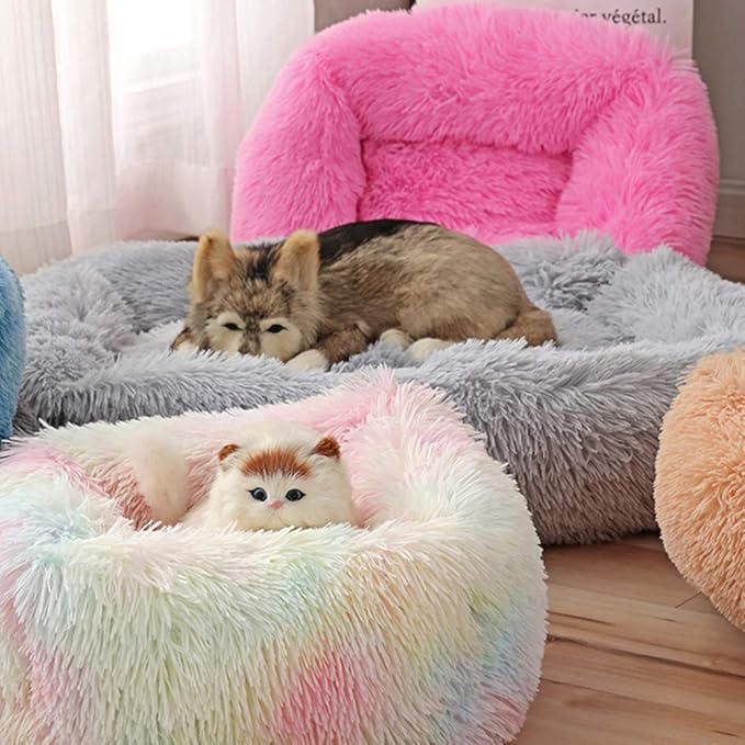La La Pet® Donut Dog Cat Bed Cozy Cave Pet Bed Burrow Dog Bed Calming Cuddler Self-Warming Pet Bed Soft Plush Pet Cushion Improved Sleep for Cats Small Medium Dogs Dark Gray L
