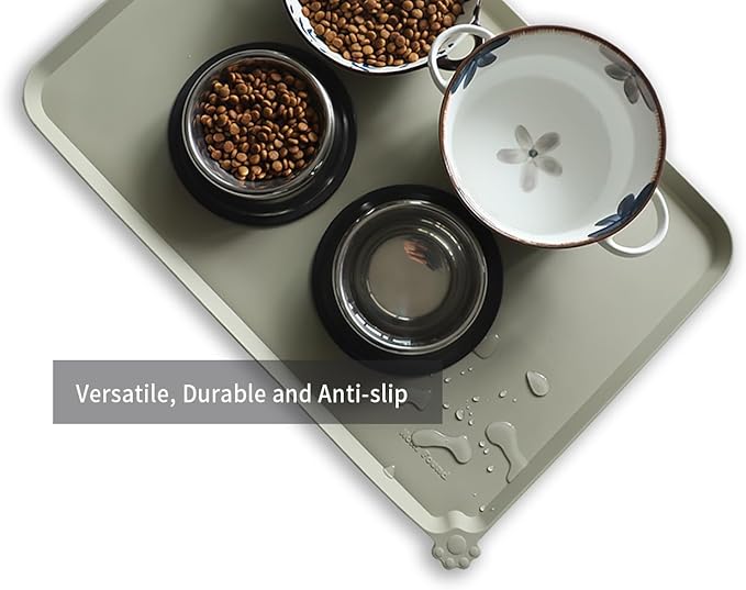 Hoki Found Large Silicone Pet Food Mats Tray - Non Slip Pet Dog Cat Bowl Mats Placemat - Dog Pet Cat Feeding Mat - Waterproof Dog Cat Food Mats -Pet Water Mats for Floors - Cream Green