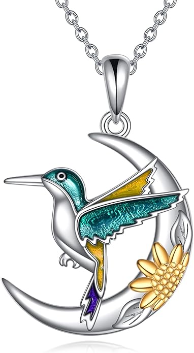 925 Sterling Silver Celtic Crescent Moon Animal Necklace for Women Fox/Black Cat/Hummingbird Crystal/Abalone Shell Pendant Jewelry Gift for Mom Daughter