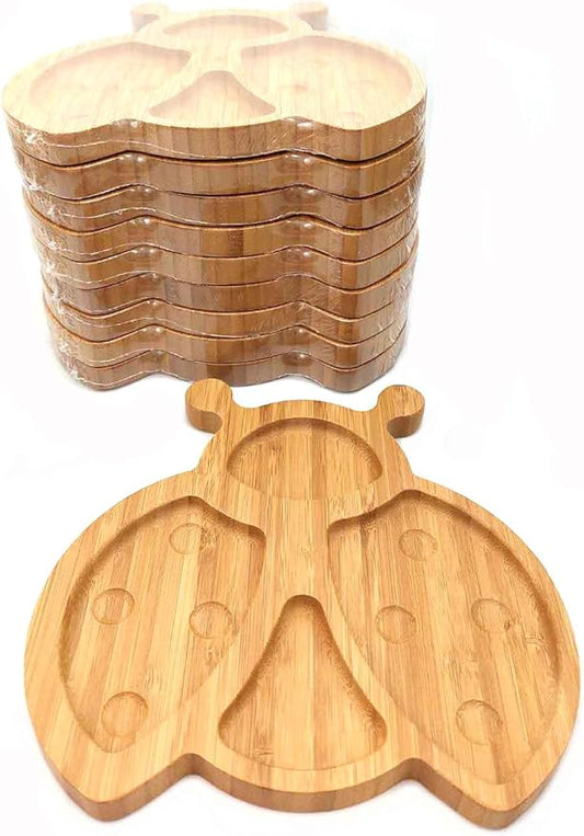4916, Bamboo Food Plate for Snacks Appetizer Fruit Vegetable | Children Meal Plate | Picnic Kitchen Party | Eco-Friendly Plates, Ladybug Shaped, 8"x8.25", 10 Pack
