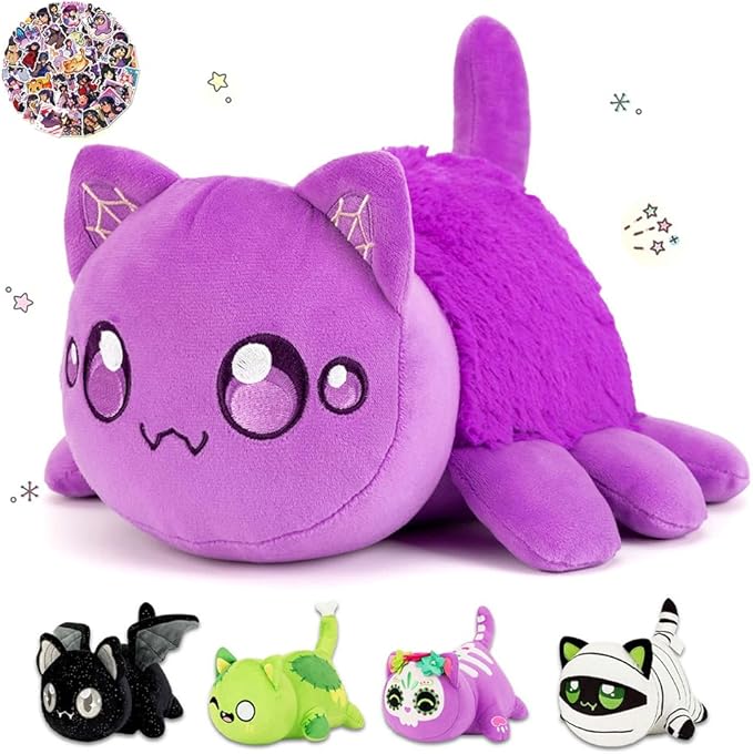 61-PCS9.8-inches Spider Cat Plush + 60-Sticker - Plushie Pillow Embroidered - Stuffed Animal Collectible