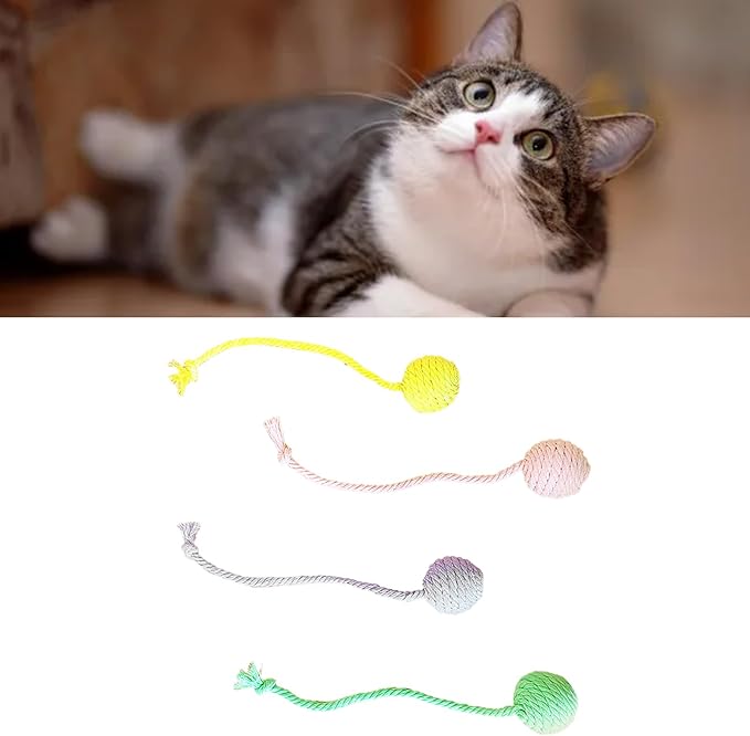 Cat Mouse Toys, 4 PCS Funny and Cute Cat Toy Mice Set with Built in Sound Stone, Interactive Pets Toy and Kittens for Bored Indoor Adult Cats (Cotton Ball)