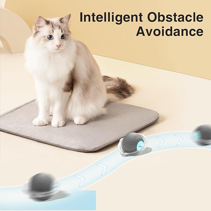 Smart Interactive Cat Toy Ball - Plush Smart Automatic Cat Toy with Light, Interactive Cat Toy for Indoor Cats, Cat Interactive Toy for Indoor Cats, USB Rechargeable, Auto On/Off(Grey)