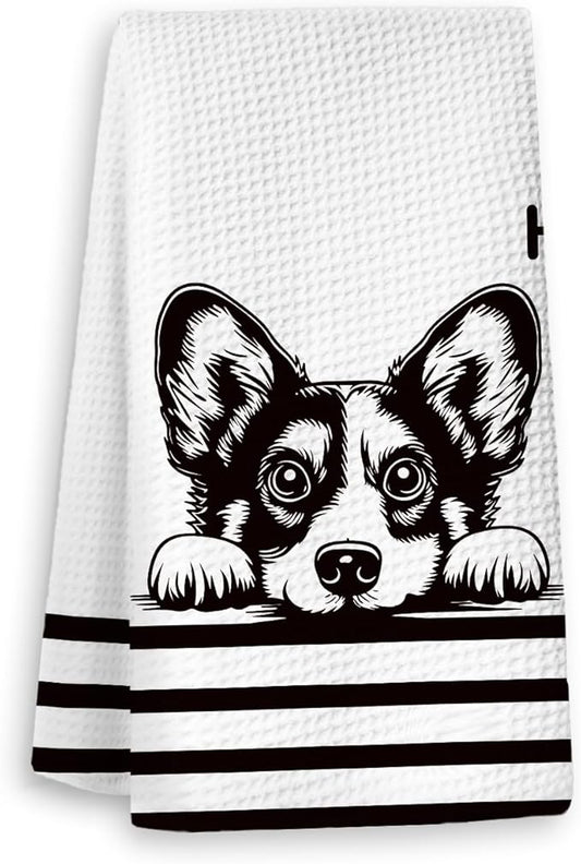Hi Corgi Waffle Kitchen Towels, Gifts for Corgi Lovers Moms Dish Tea Towels for Kitchen, Dog Lover Gifts Decorative Hand Towels for Bathroom Guest Room Decor, 16x24 Inch