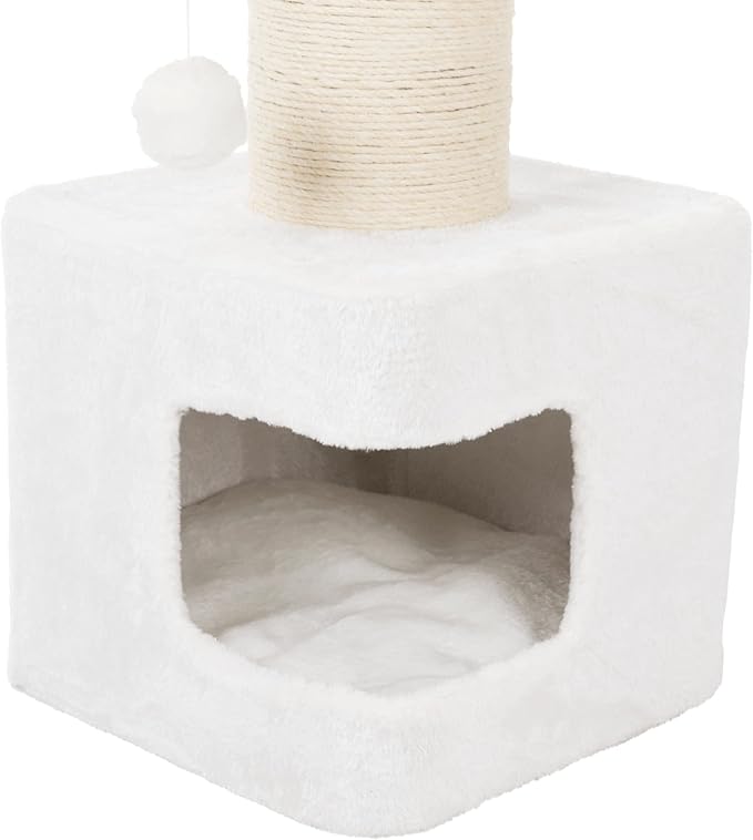 TRIXIE 33.9-in Ava XXL Cat Tree with Thick Scratching Post, Cat Condo, Cozy Top Platform with Removable Cushion, Dangling Cat Toy, Gray/White