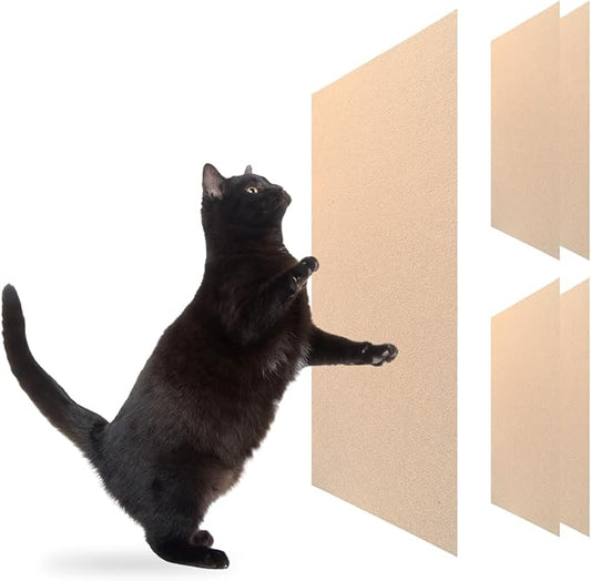 Cat Scratch Mat (Beige, 5-Pack, 9.8''*18.8''), Furniture Protector from Cats Scratching, Strong Self-Adhesive Backing for Easy and Sturdy Application, Versatile for Cat Trees, Posts, and Beds