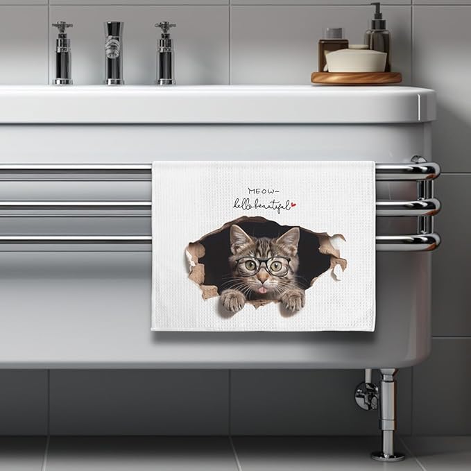 Fun Kitchen Towels - Decorative Cat Hand Towels, Gifts for Cat Lovers