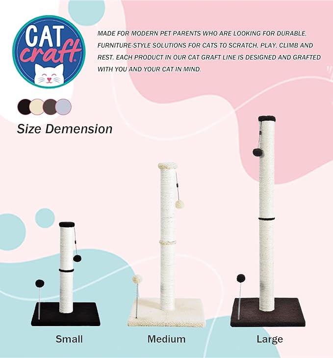 Cat Scratching Post Kitten Scratcher Sisal Scratch Posts Basic with Hanging Ball for Indoor Cats, Integrated Cat Toys, Gray