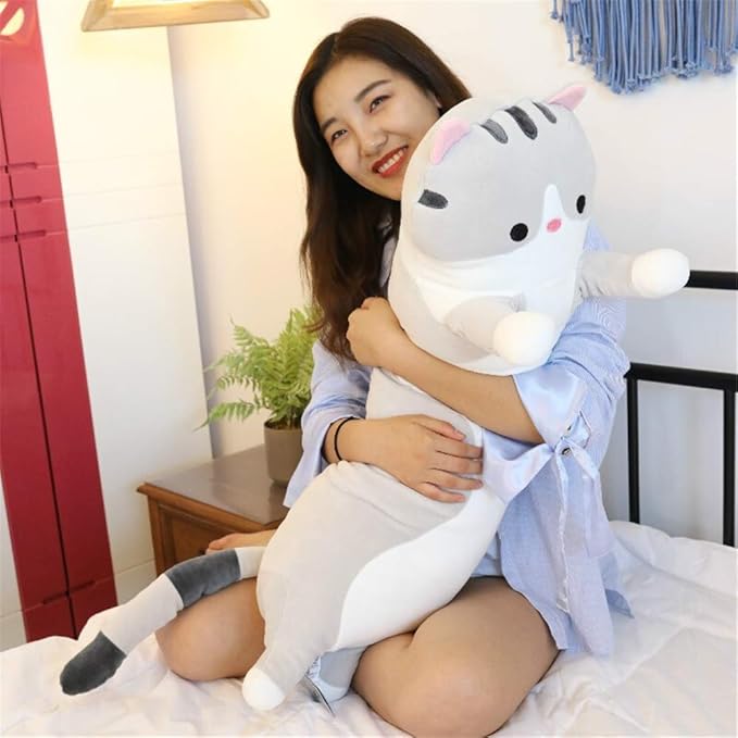 shangman Lovely Plush Cat Doll Cute Cartoon Soft Stuffed Kitten Pillow Long Throw Sleeping Toy Gift for Kids Girlfriend Multiple Size (Grey,50cm/19.6in)