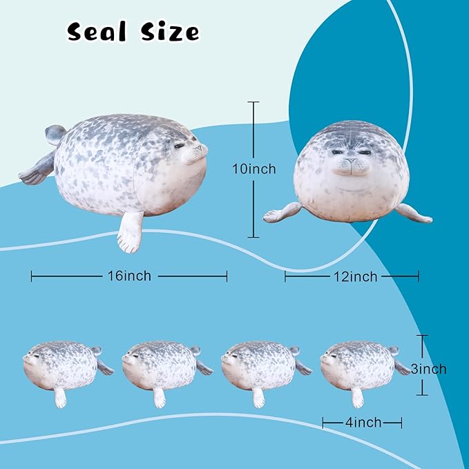 Chubby Blob Seal Pillow Cute Seal Plush with 4 Baby Plushies in Her Tummy, Soft Cotton Stuffed Animals Toy Gifts for Kids