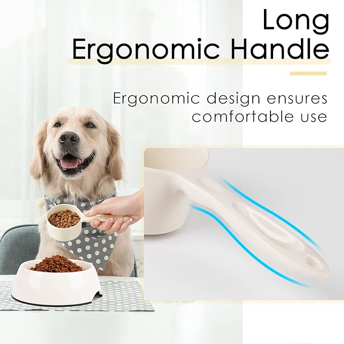 Super Design 1 Cup Dog Food Scoop for Container Melamine Measuring Scoop for Dogs Cats Birds and Rabbits Pet Food Feeding Scoop Dishwasher Safe - White