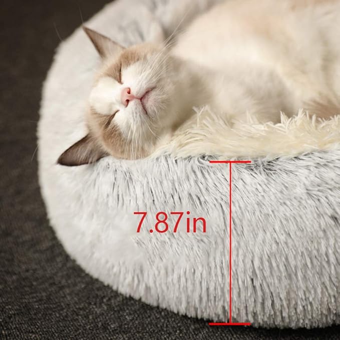 La La Pet® Modern Pet Soft Plush Burrowing Cave Faux Fur Cuddler Round Cat Bed Self Warming Autumn Winter Indoor Snooze Sleeping Cozy Nest for Mini Medium Sized Dog Kitty Teddy Kennel (Gray, M)