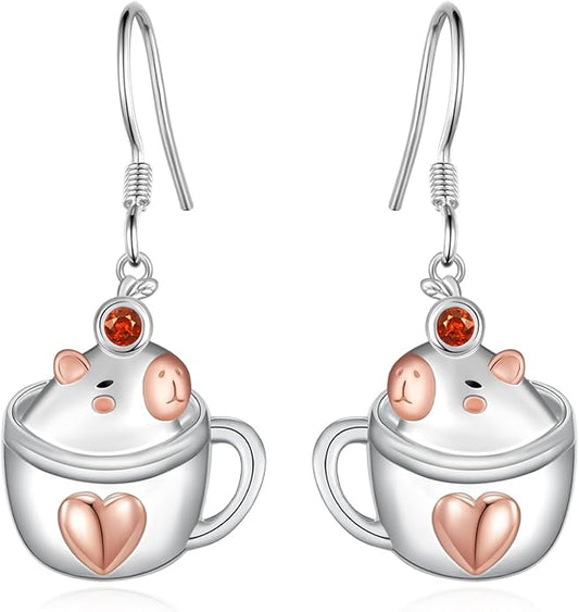 Black Cat Earrings 925 Sterling Silver Mushroom Cat/Black Cat/Panda/Sloth/Capybara/Boston Terrier/Shih Tzu Dangle Earrings Cute Animal Drop Earrings Jewelry Gifts for Women