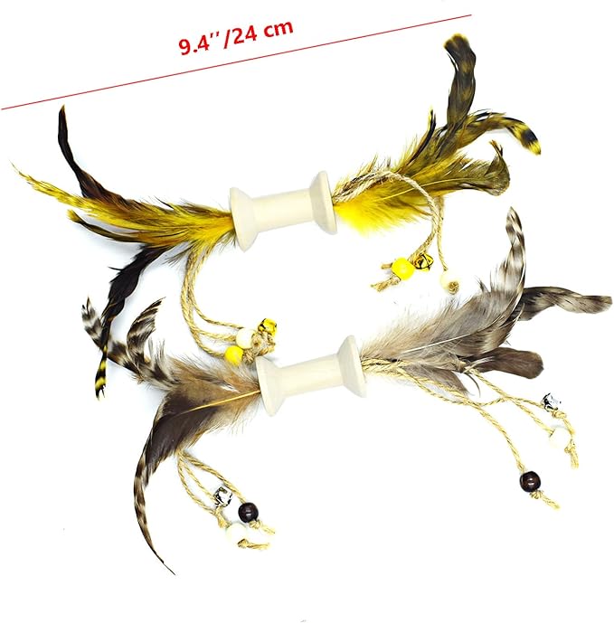 IUHKBH Cat Feather Toys, 2 PCS Wooden Roller Cat Teaser Toy Interactive Cat Toys for Chewing and Kicking