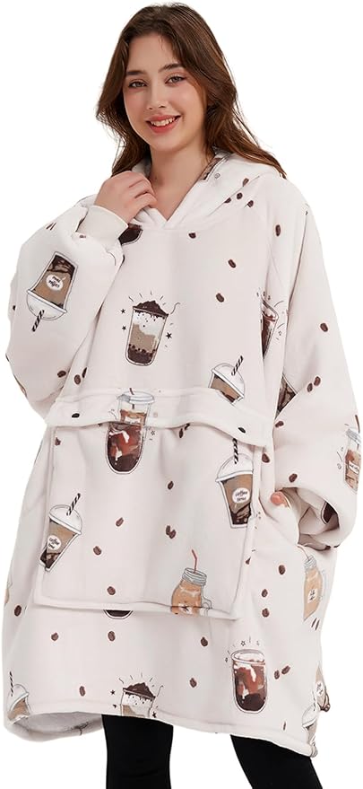 KFUBUO Wearable Blanket Hoodie for Adults Sherpa All Patterns Oversized Sweatshirt Blanket with Pocket