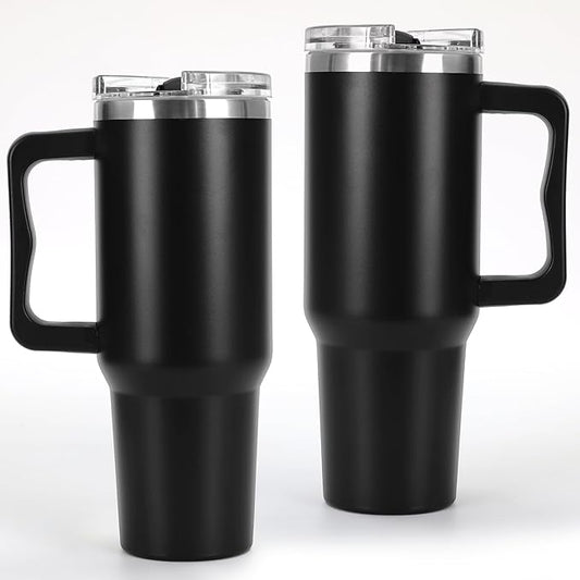40 oz Tumbler with Handle and Straw Lid Insulated Cup Stainless Steel Water Bottle Travel Mug Gifts for Women Men Kids Trek Collection Black-1 Pc