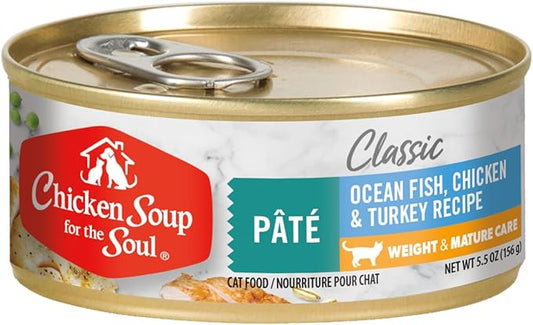 Chicken Soup For The Soul Classic Wet Senior Cat Food, Chicken & Turkey Pate, 5.5 Ounce Can (Pack of 24) | Soy Free, Corn Free, Wheat Free, Mature Cat Food Made with Real Ingredients