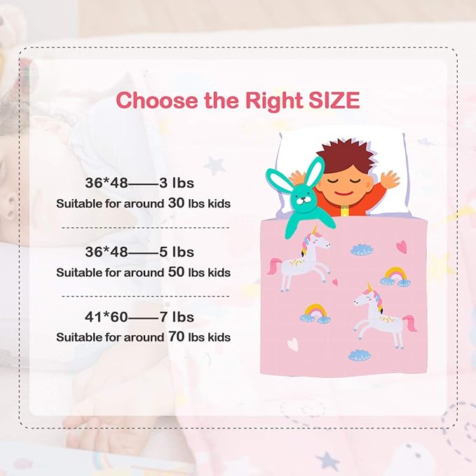 Sivio Weighted Blanket, Cotton Heavy Blanket, Breathable and Soft Weighted Throw, Pink Unicorn, 3lbs, 36 x 48 inches