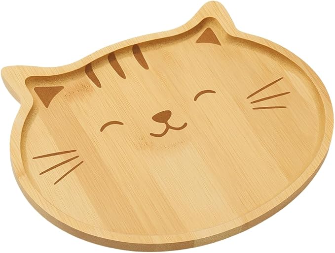 4572, Bamboo Cat Shape Food Plate for Snacks Appetizer Fruit Vegetable | Food Platter | Picnic Kitchen Party | Eco-Friendly Plates, 7"x6.5", Cat Face, 1 Pack