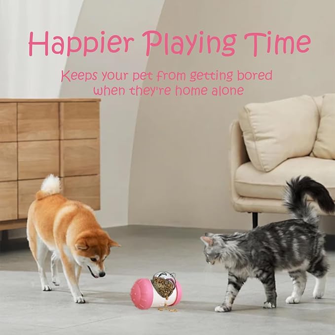 Treat Dispenser Dog Cat Toy Enhanced Slow Dispenser Food Puzzles Ball Interactive Chase Training Toys for Small Puppy Cat Bunny Hamster Pet Pig(Pink)