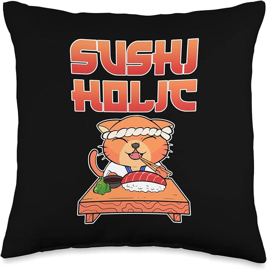 Anime Figure Sushiholic Sushi Cat Seafood Foodie Manga Merch Throw Pillow