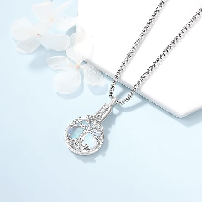 Aniu Cremation Jewelry for Ashes S925 Sterling Silver Urn Necklace Memorial Necklace for Human Ashes of Loved Ones Keepsake Pendant for Men Women