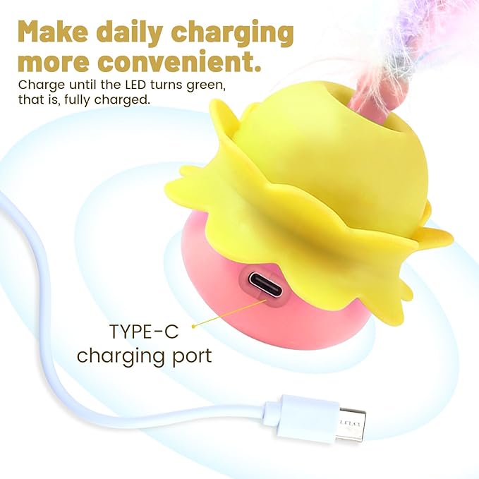 Interactive Cat Toys for Indoor Cats,Smart Automatic Moving Cat Ball Toys with Tail Teaser and Feather,USB Rechargeable(Yellow)