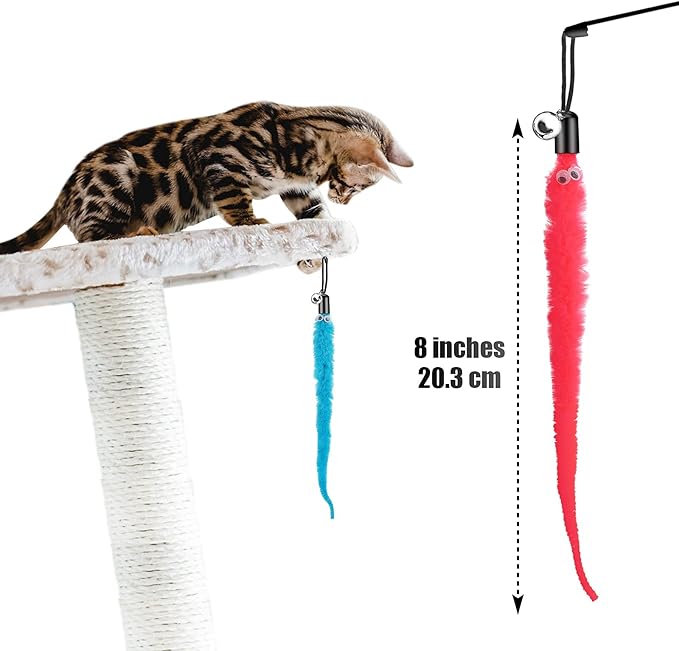 Molain Cat Wand Toy Replacement Refill -12 Pcs Furry Tail Worm with Bell Interactive Cat Chaser Toys, Kittens Wand Refills Attachments