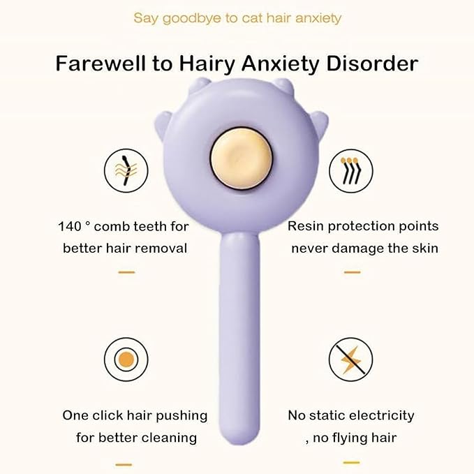 2-in-1 Magic Pet Comb & Grooming Brush Pet Hair Cleaner Brush Cat Shedding Brush Self Cleaning Slicker for Long & Short Hair Cats and Dogs(Purple)