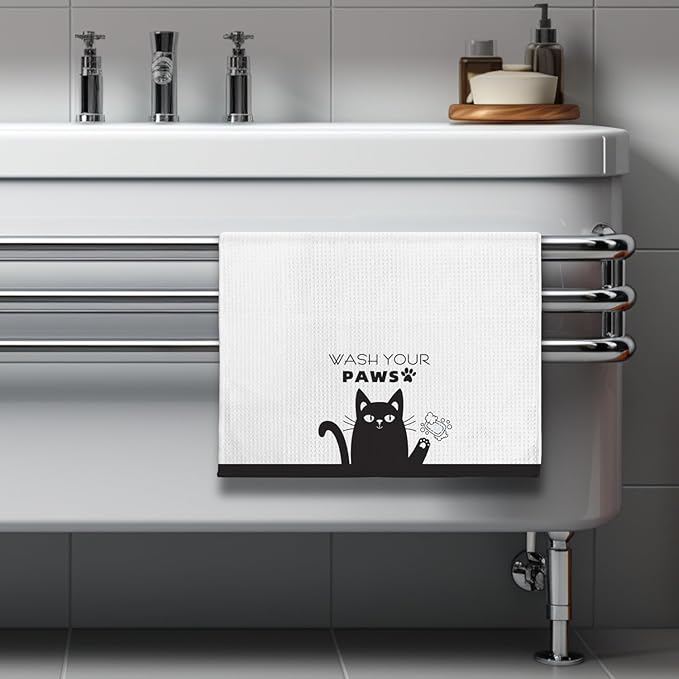 Funny Hand Towels,Cat Kitchen Towels,Cat Bathroom Towels,Decorative Kitchen Towel,Dish Towels For Kitchen Decorative,Cat Hand Towel -Suitable For Use And Decoration In Kitchen, Bathroom And Toilet
