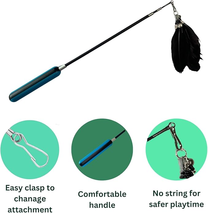 Interactive Cat Toy - Kitten Toys - Cat Wand Toy - Indoor Cat Toys - Cat Exercise - Cat Feather Wand- Cat Stick Toy - Cat Teaser Wand - Cat Worm Toy - Cat Play - Cat Toy Stick - Wand Cat Toy